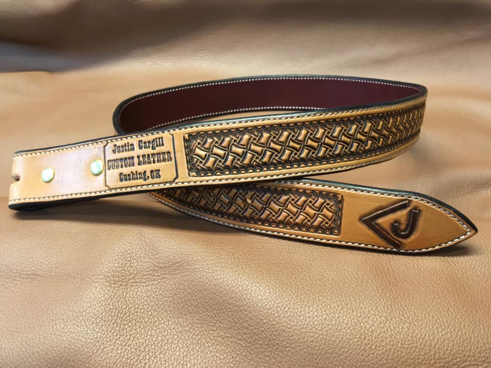 Crawford Custom Leather - Check out this LV belt with Tooled ends and Gold  stitching. Spring is here order yourself a new belt today!