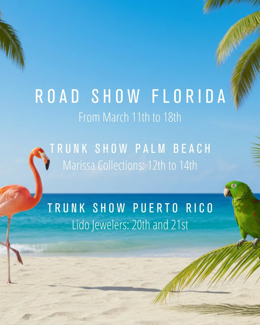 A JULLS embarca a mais uma edi&ccedil;&atilde;o de Road Show na Florida, e dessa vez, com parada em Porto Rico para fazer mais um Trunk Show!
Road Show Florida: 11 a 19 de mar&ccedil;o
Trunk Show Porto Rico: 20 e 21 de mar&ccedil;o

Fique atento para