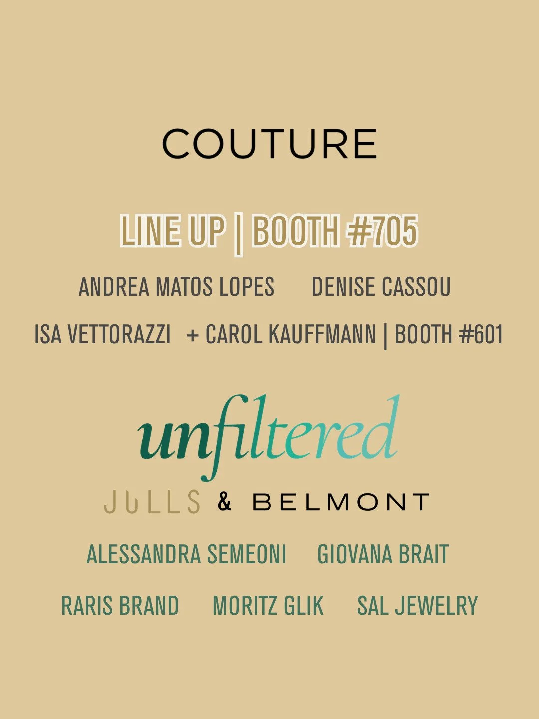 For its fifth edition at COUTURE, JULLS brings together remarkable names in authorial fine jewelry. Among them are @andreamatoslopes, @denisecassou_jewelry and @isavettorazzijoias + @carolkauffmannjewellery at booth #601.
To celebrate this edition, J