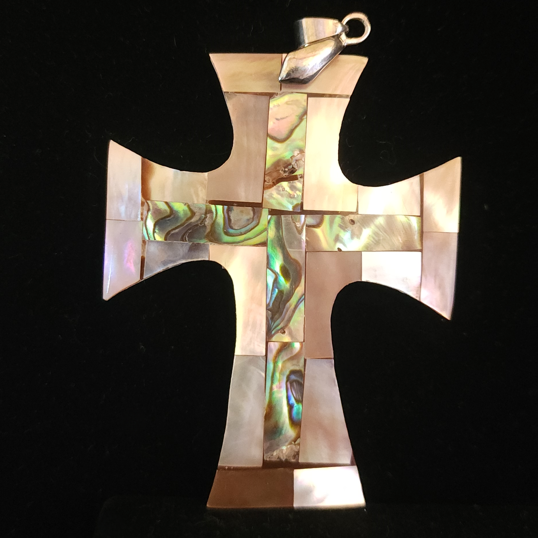 Mother-of-Pearl & Abalone Inlay Cross Pendant