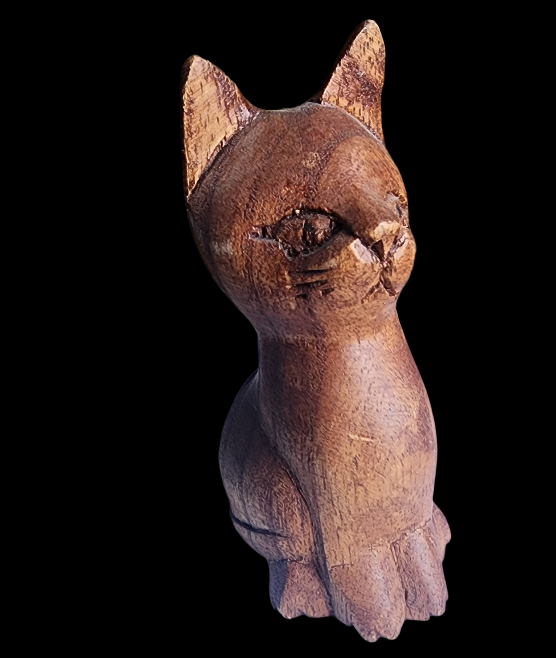 Wood Carved 4" Sitting Kitty