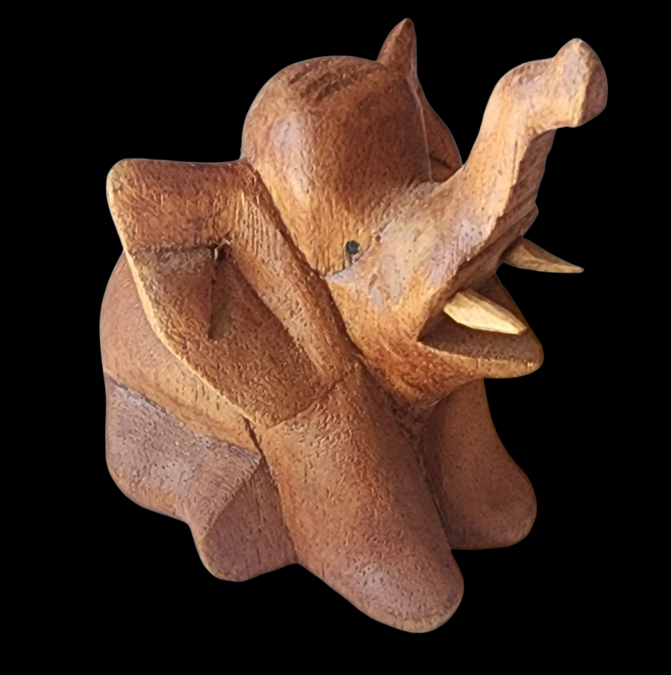 Wood Carved Sitting Baby Elephant