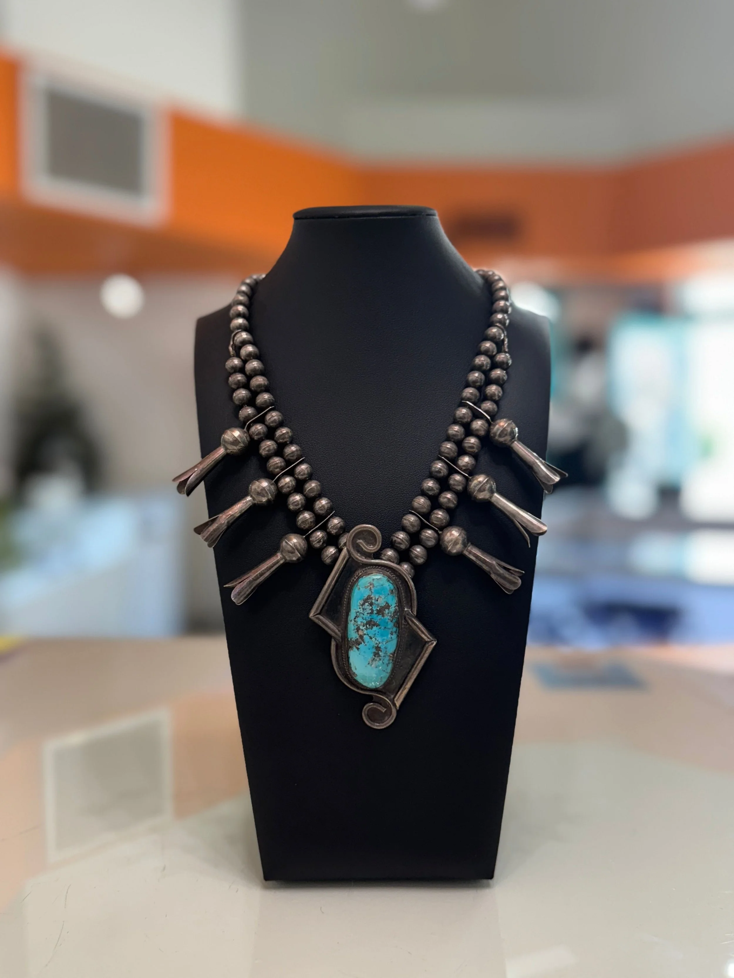 .925 Sterling Silver Turquoise Unique Abstract Squash Blossom - $1195.00