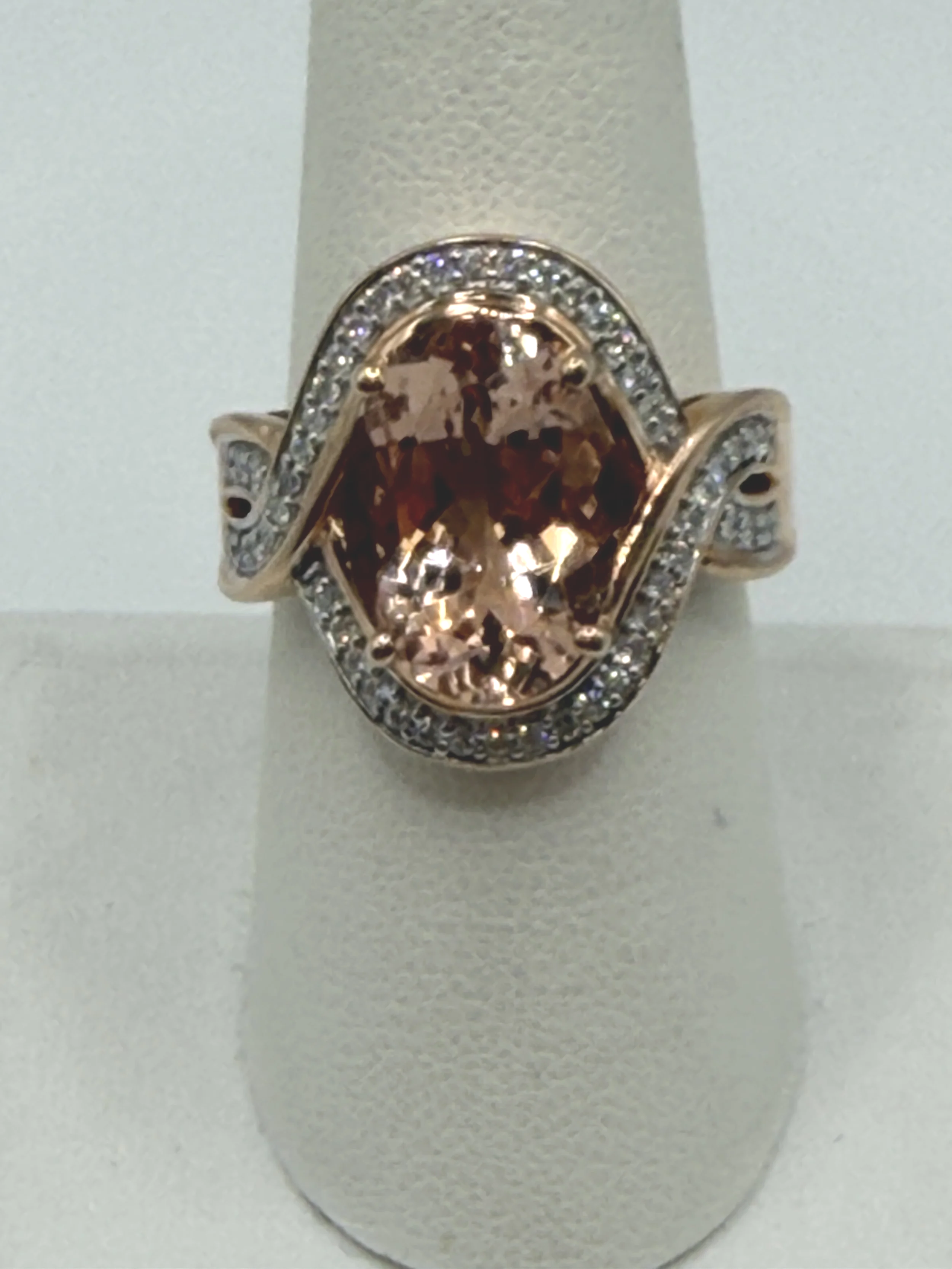 14K ROSE GOLD MORGANITE AND DIAMOND RING $2795.00