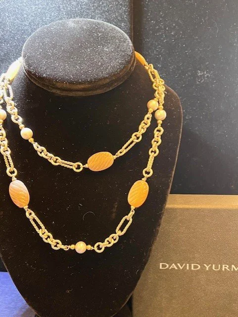 DAVID YURMAN .925 sterling silver LONG PEARL ROSE QUARTZ chain - $995.00