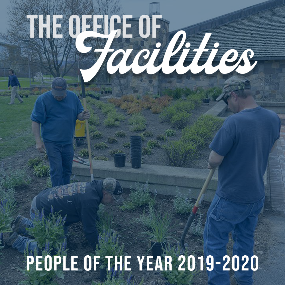 This is a post that was shared on the Ithaca College Student Governance Council Instagram and Facebook celebrating the People of the Year for 2019-2020 academic year, the Office of Facilities.