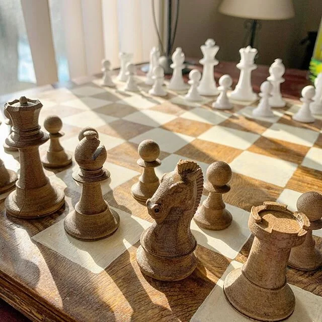 After a year and a half of testing and setbacks, the chess pieces are finally finished.  And they can all finally be placed on my handmade chessboard!  #chessboard #chess