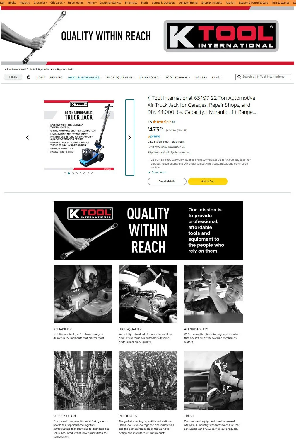K-Tool brand Amazon homepage