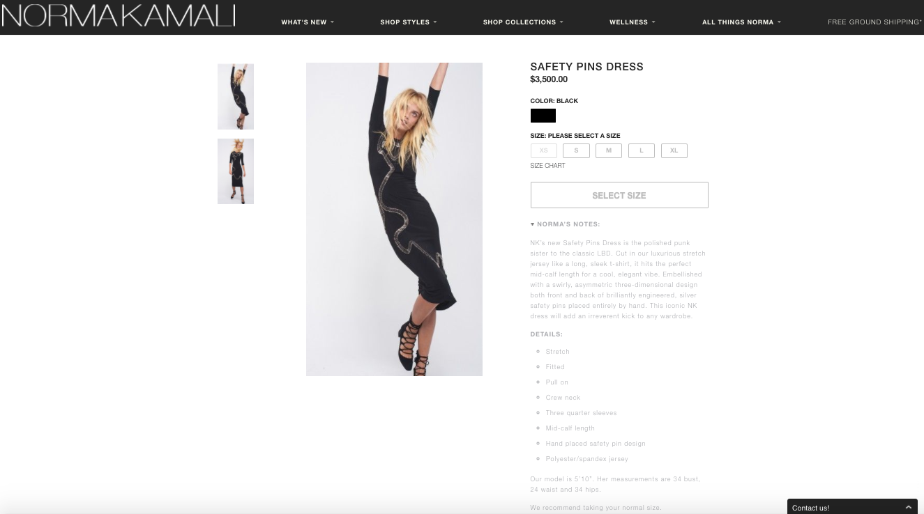 ecomm product copy & merchandising / norma kamali
