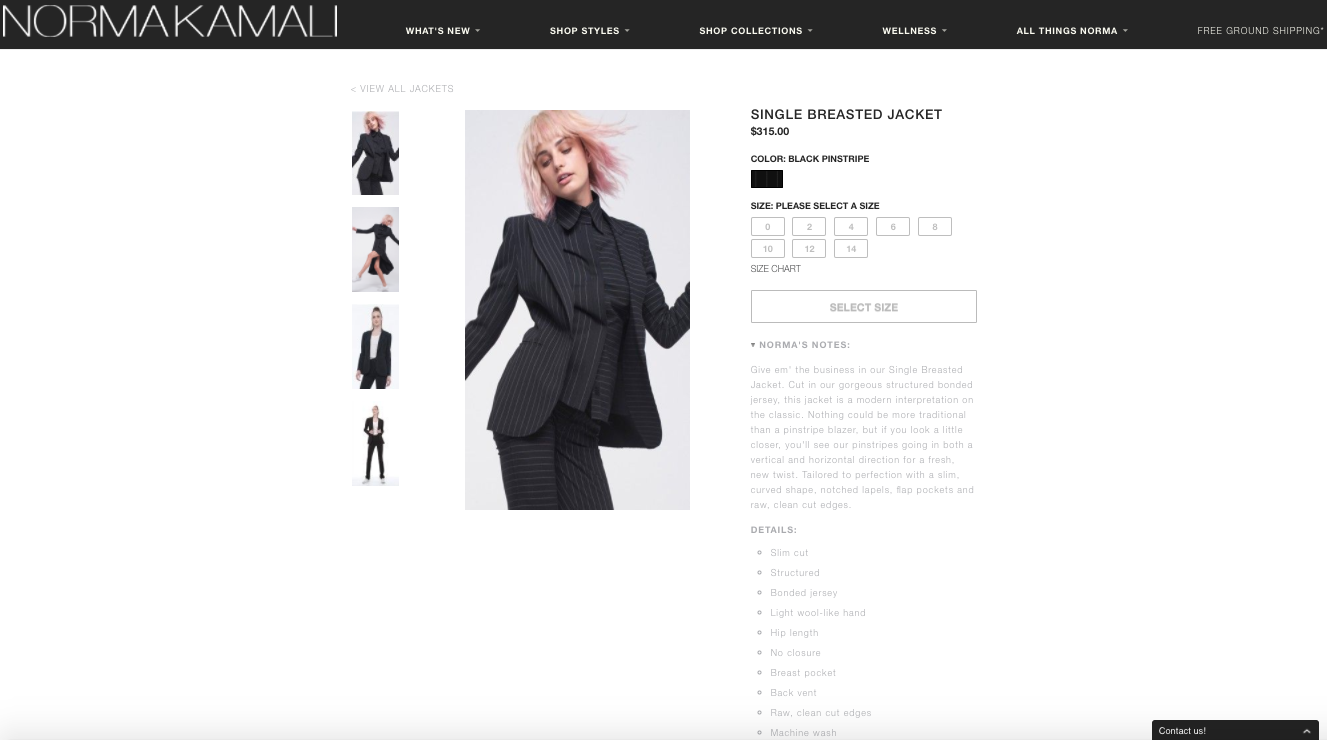 ecomm product copy & merchandising / norma kamali