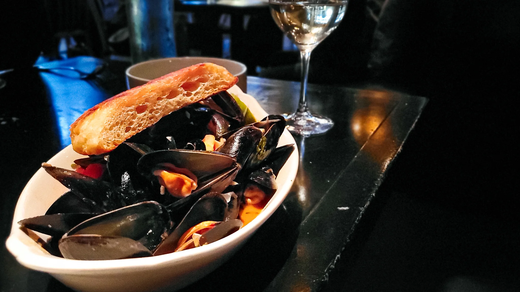 Mussels at Two Urban Licks swimming in a tomato, cilantro, lime sauce (c) Anna Lanfreschi