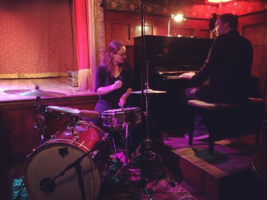 Recording Vern’s Very Improvised Holiday Musical at the Slipper Room in NYC, with MD, Dan Reitz.