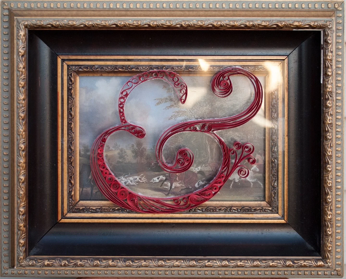 The only picture I have of this ampersand 🤦🏻&zwj;♀️. 
The frame/painting was found in someone&rsquo;s trash. And sometimes I get all environmentalist and like to repurpose things. I like the contrast between the paper and the painting 🤷&zwj;♀️. 

