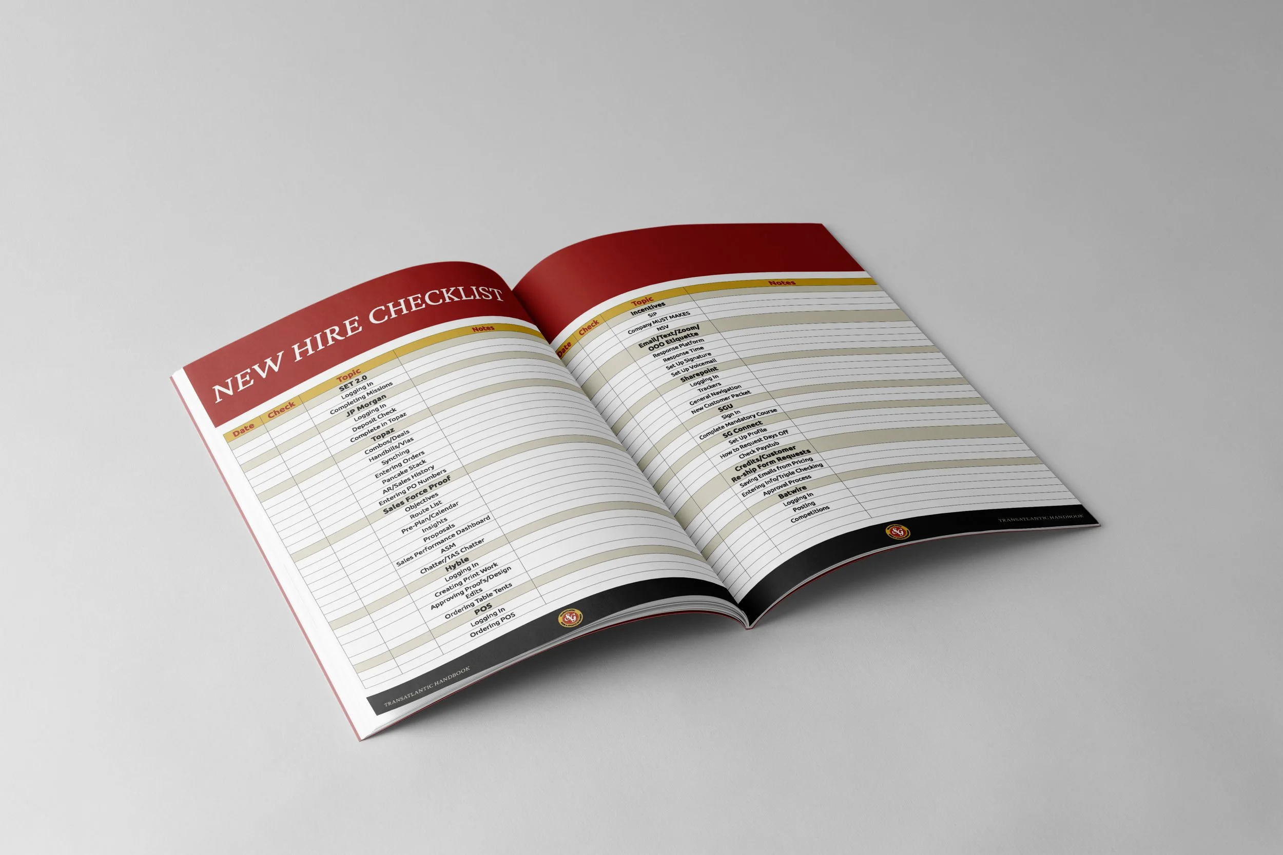 new hire checklist for SGWS transatlantic handbook