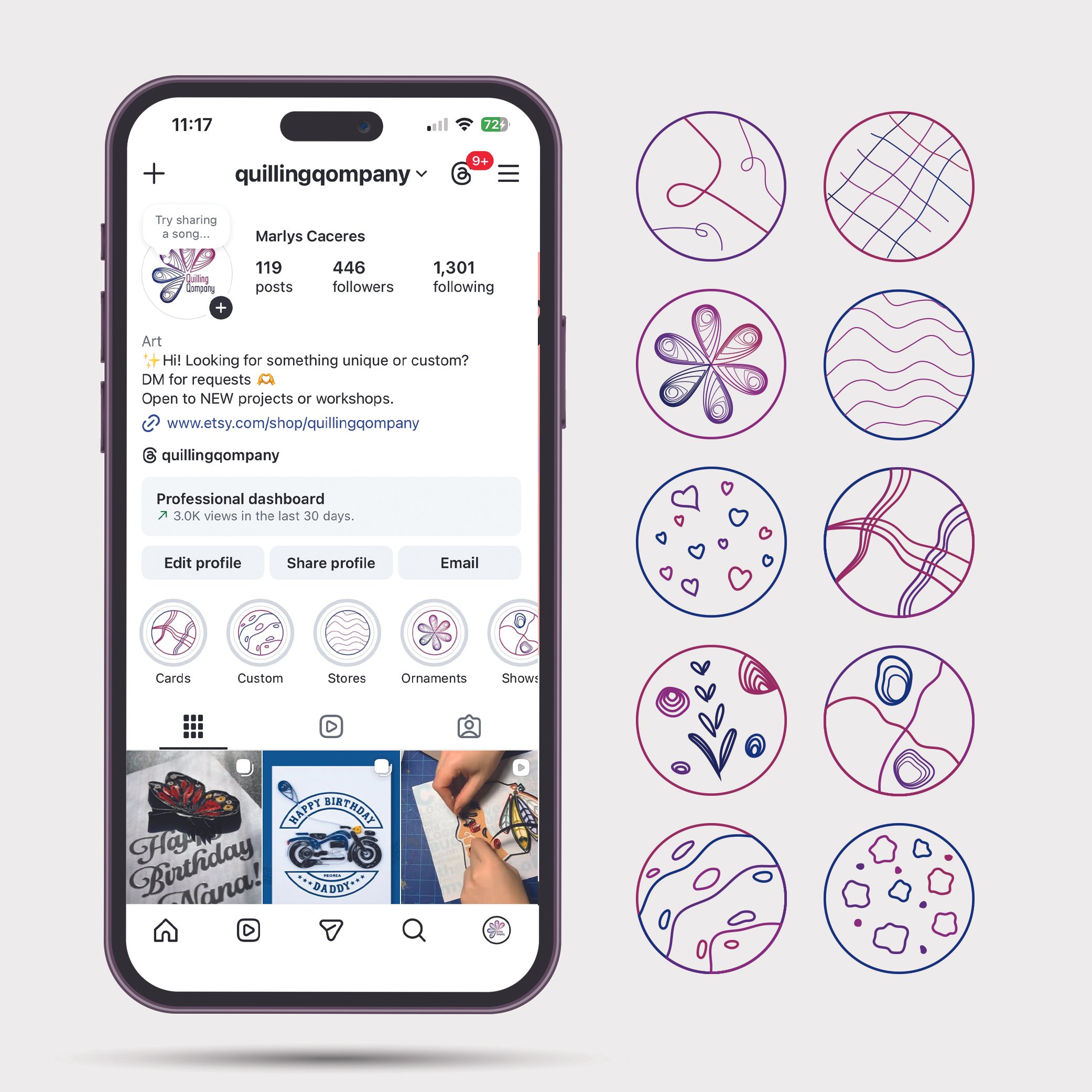 highlight instagram icons for quilling qompany