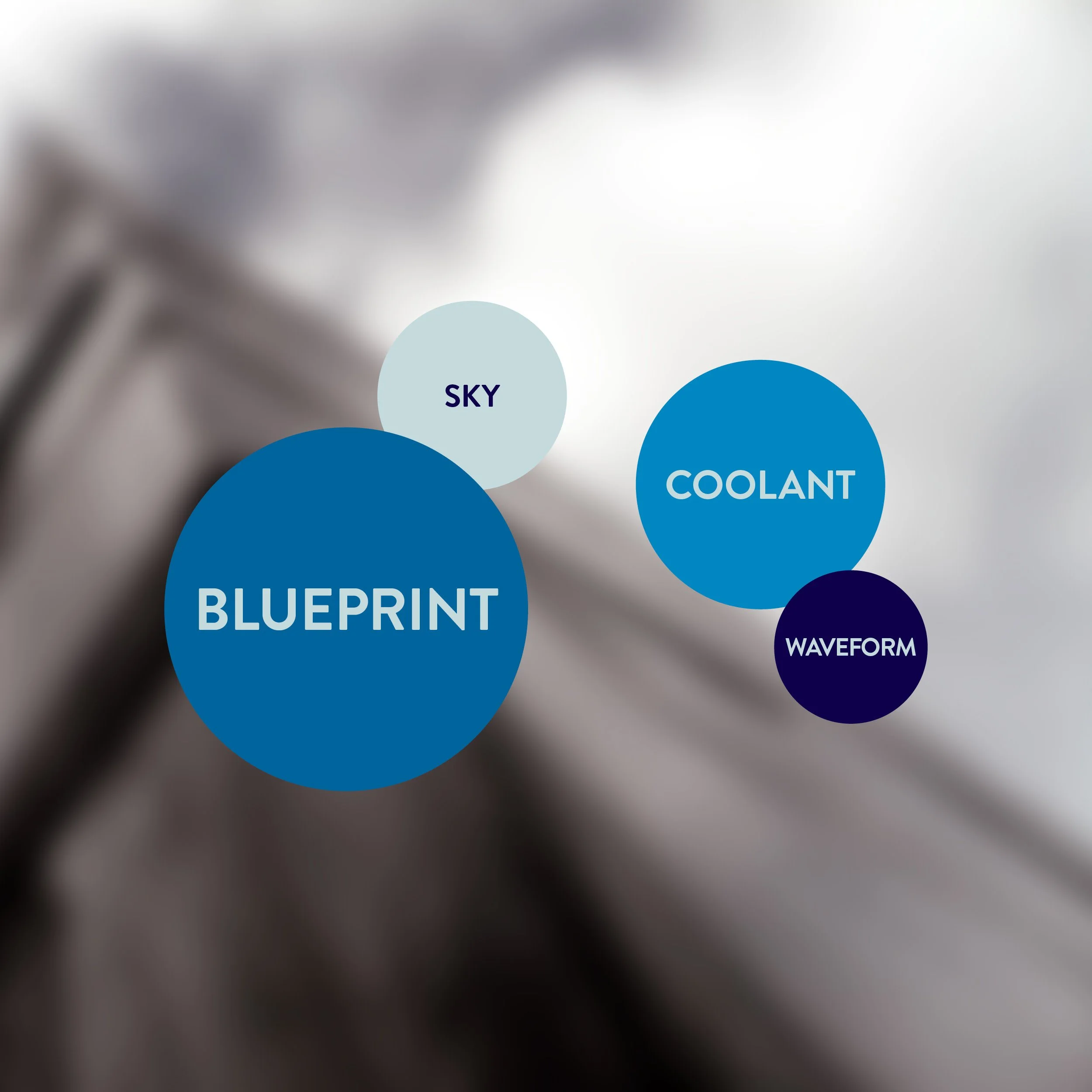 colors for alcor design solutions brand. each color is named after an engineering term: sky, blueprint, coolant, and waveform
