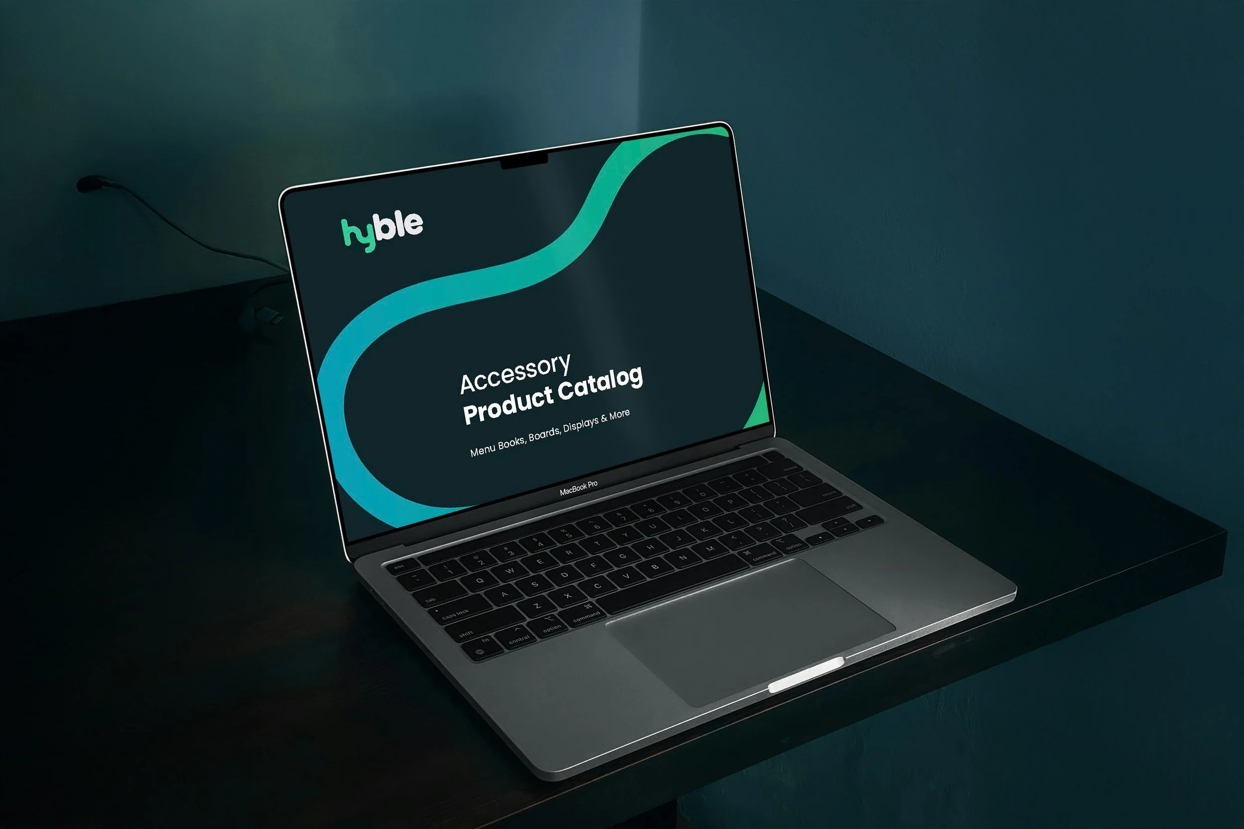 laptop mockup with a hyble accessory product catalog screen