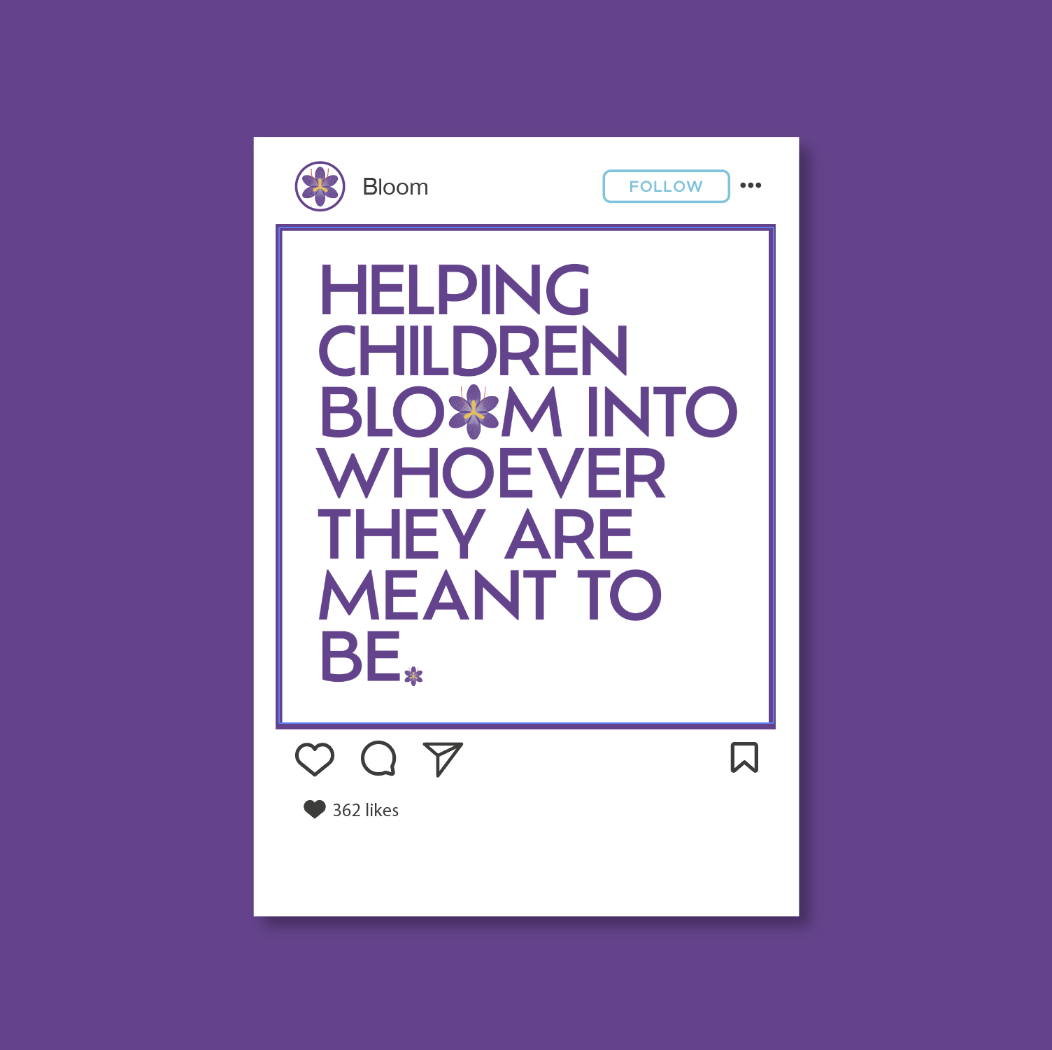 instagram image with the text "helping children bloom into whoever they are meant to be