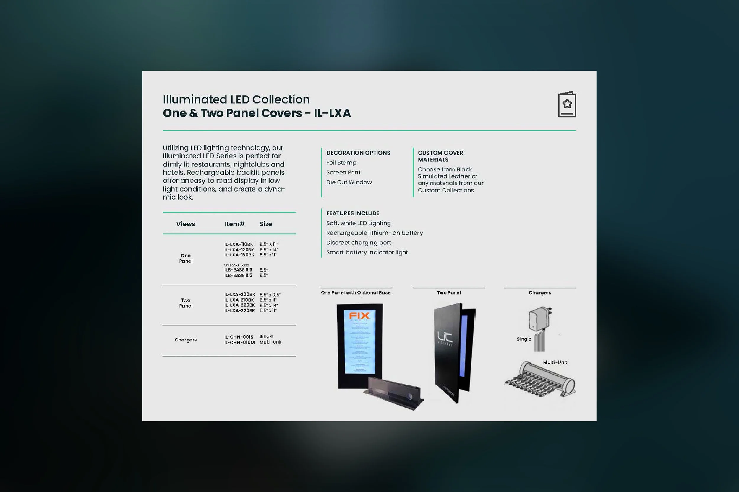 layout for the illuminated led collection for hyble's product catalog