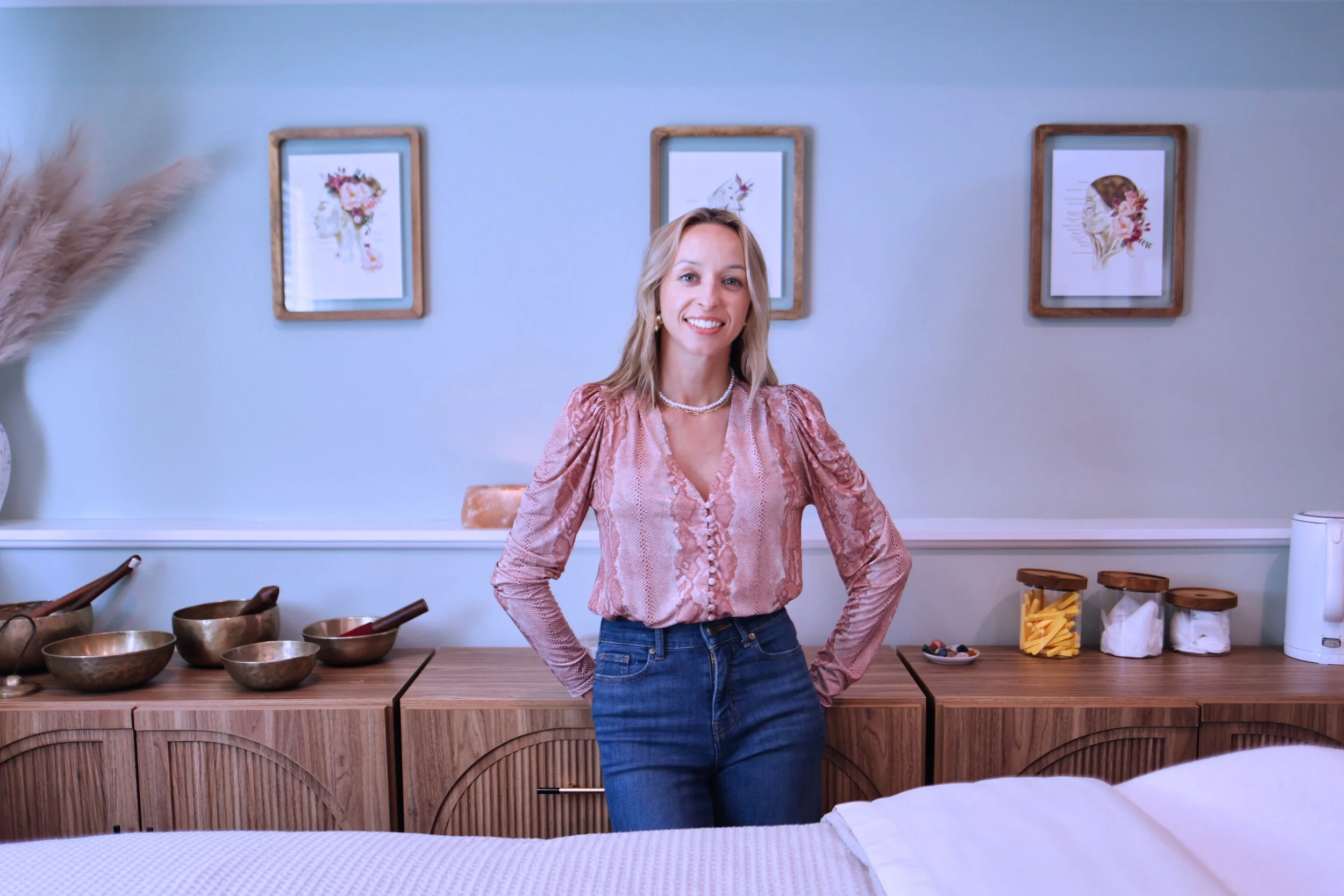 Paulina, holistic esthetician, in her Naperville skincare and wellness studio