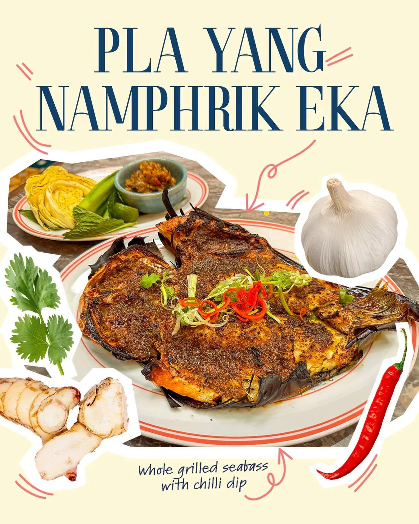 Aroi Mak! 🐟🔥

Straight from the grill to your table: meet our Pla Yang Namphrik Eka.

There&rsquo;s nothing quite like a whole grilled seabass to get the afternoon started. We char it to perfection to lock in all that smoky goodness, then pair it w