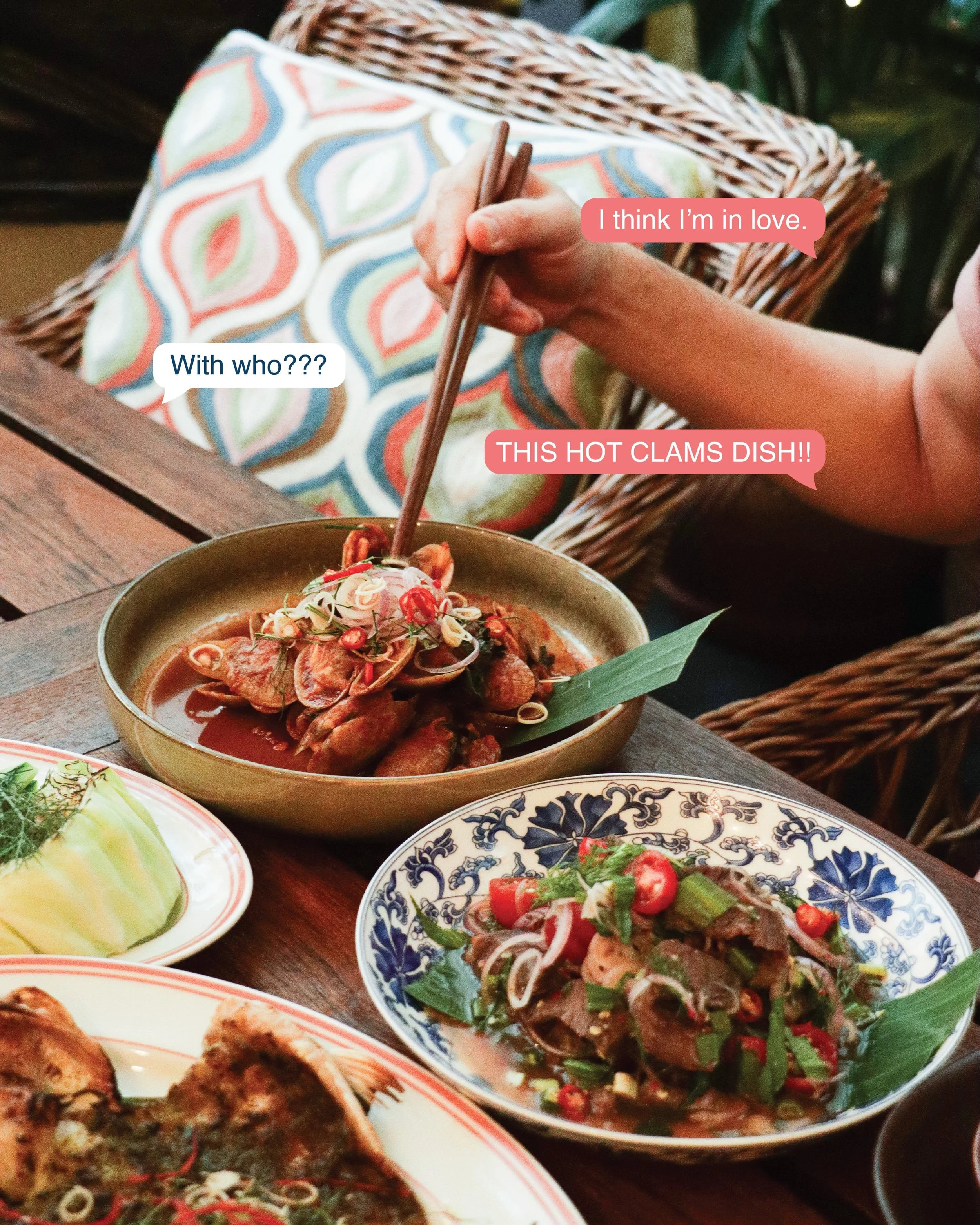 Things are getting seriously HOT on the terrace... 🔥👀

Meet our newest dish, Hoi Lai Phat Phrik Kaeng Khua!

We&rsquo;re talkin&rsquo; plump, juicy clams stir-fried in a rich, smoky chilli paste with aromatic betel leaves. It&rsquo;s spicy, it&rsqu