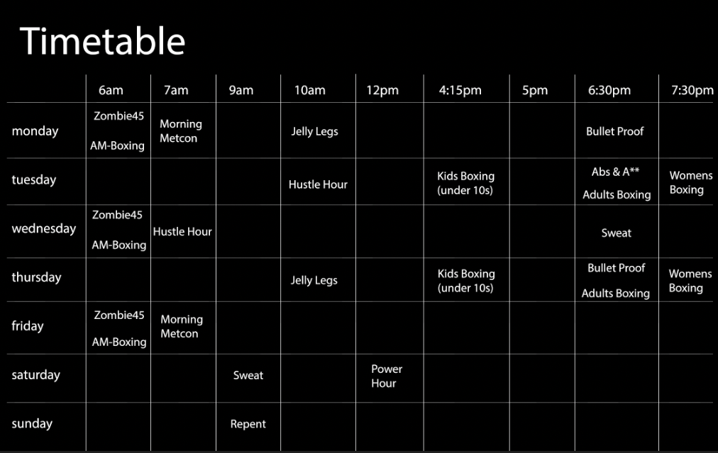 Timetable — EDGE GYM