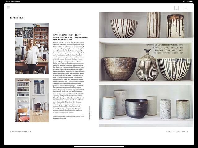 As featured in the @kitkempdesignthread edit of the June @homesandgardensuk - Katherine Cuthbert&rsquo;s pots. They are full of strength, soul and integrity (and available through me!). Katherine is also an accomplished artist - see my next 2 posts..