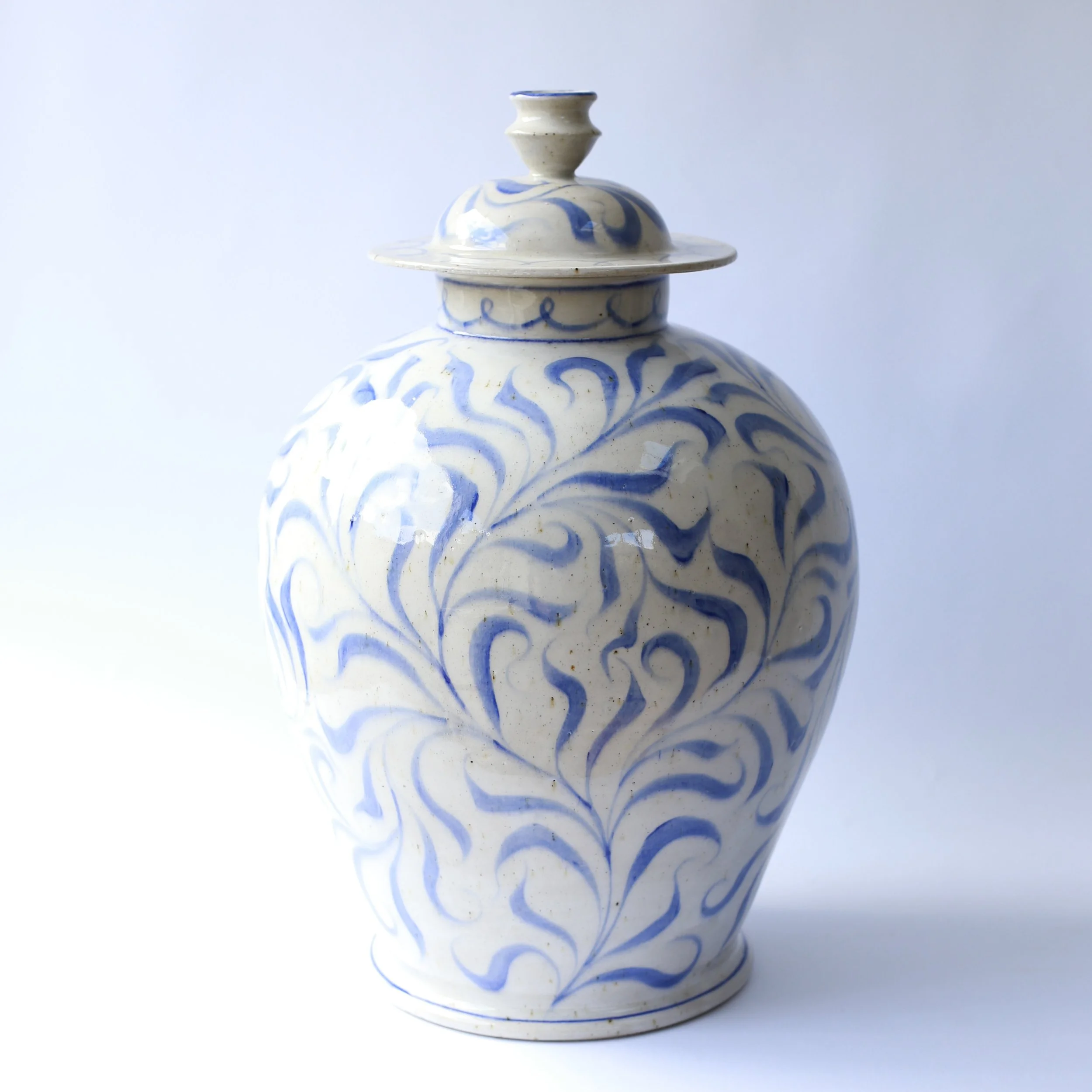 XL Blue Leaf Lidded Jar