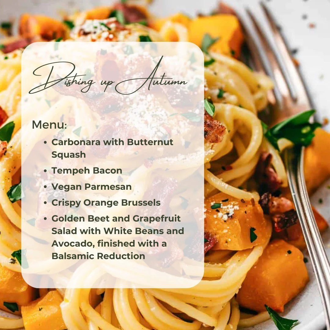 Comment &quot;Autumn&quot; below and I'll DM you the recipes! Let's bring back these cozy vibes. 🧡

Dishing up Autumn MENU:
🍂 Carbonara with Butternut Squash
🍂 Tempeh Bacon
🍂 Vegan Parmesan
🍂 Crispy Orange Brussels
🍂 Golden Beet and Grapefruit 