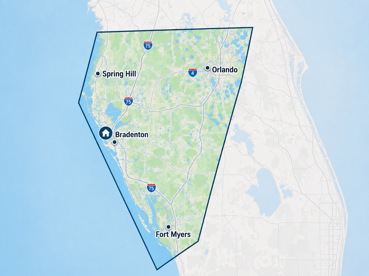 DJ Not A Panda primary service area from Spring Hill to Orlando to Fort Myers, including Bradenton and Florida's Gulf Coast.
