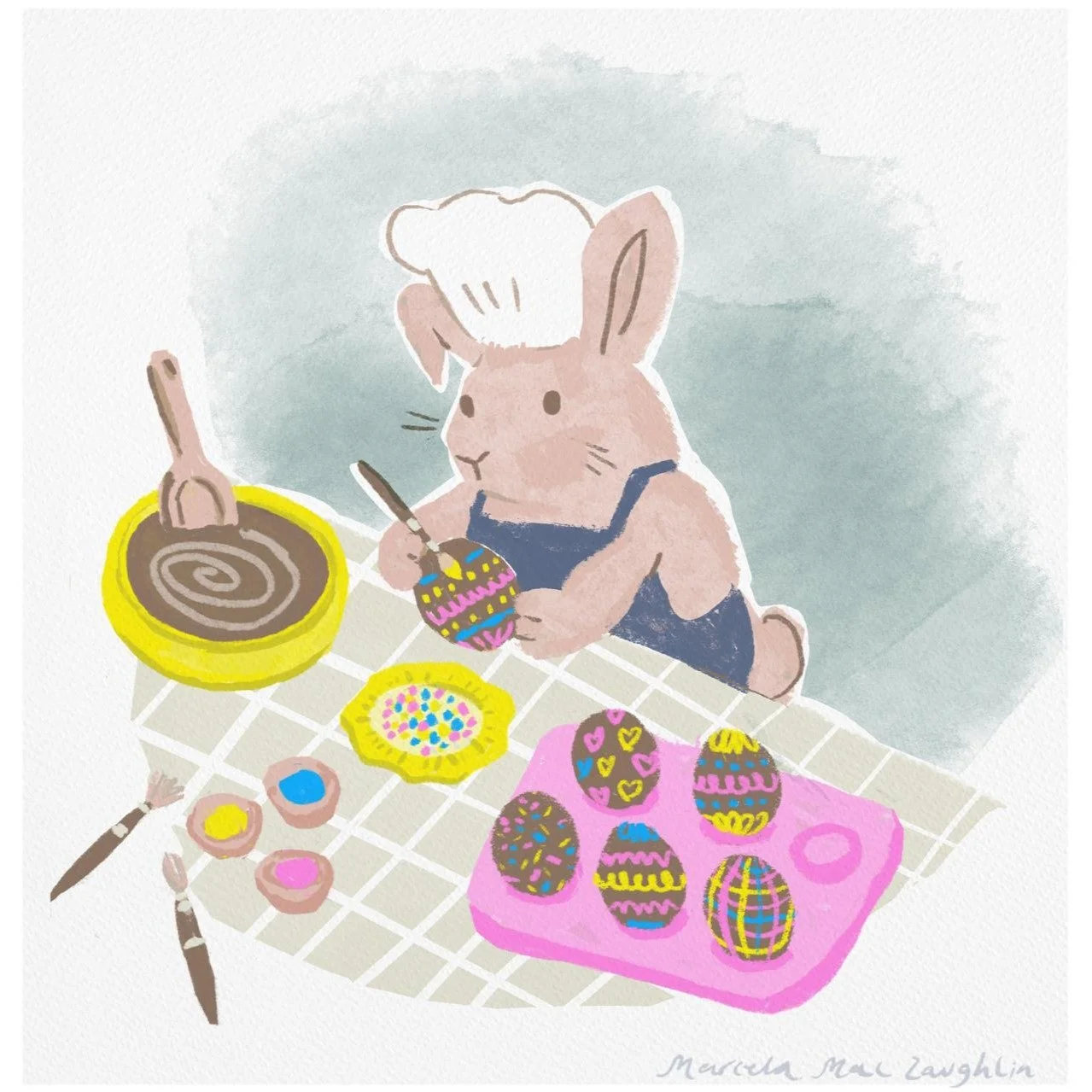 Trabajando bajo presion 🐰 Working under pressure- 
@marcemaclau

#easter #easterbunny #easterdecor #eastereggs #chocolatelab #chocolatelovers #chocolatelove #chocolateeggs #chocolateeastereggs #easterillustration #bunnylove #pascua #pascuas #huevosd