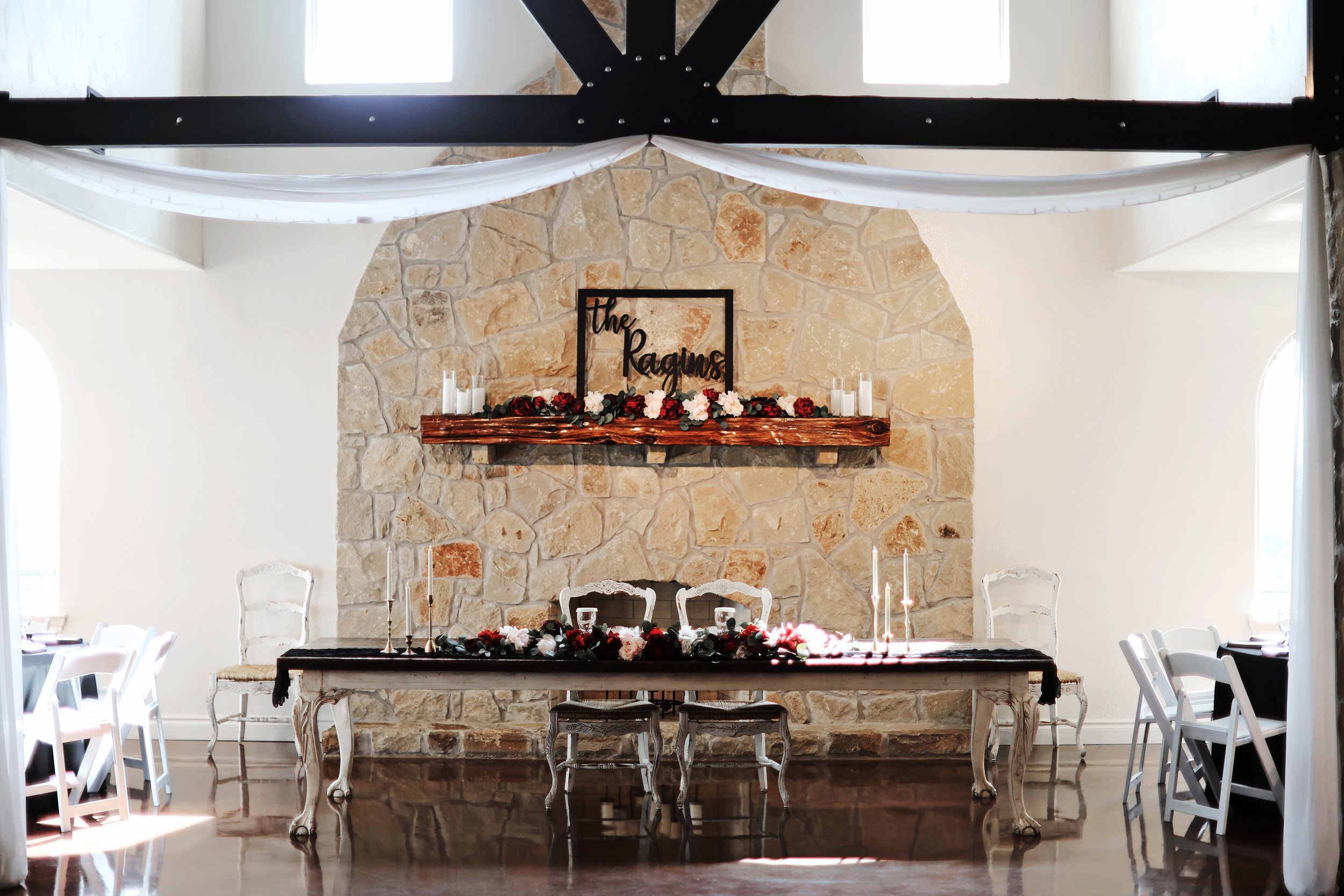 Indoor wedding reception tables at Austin TX venue