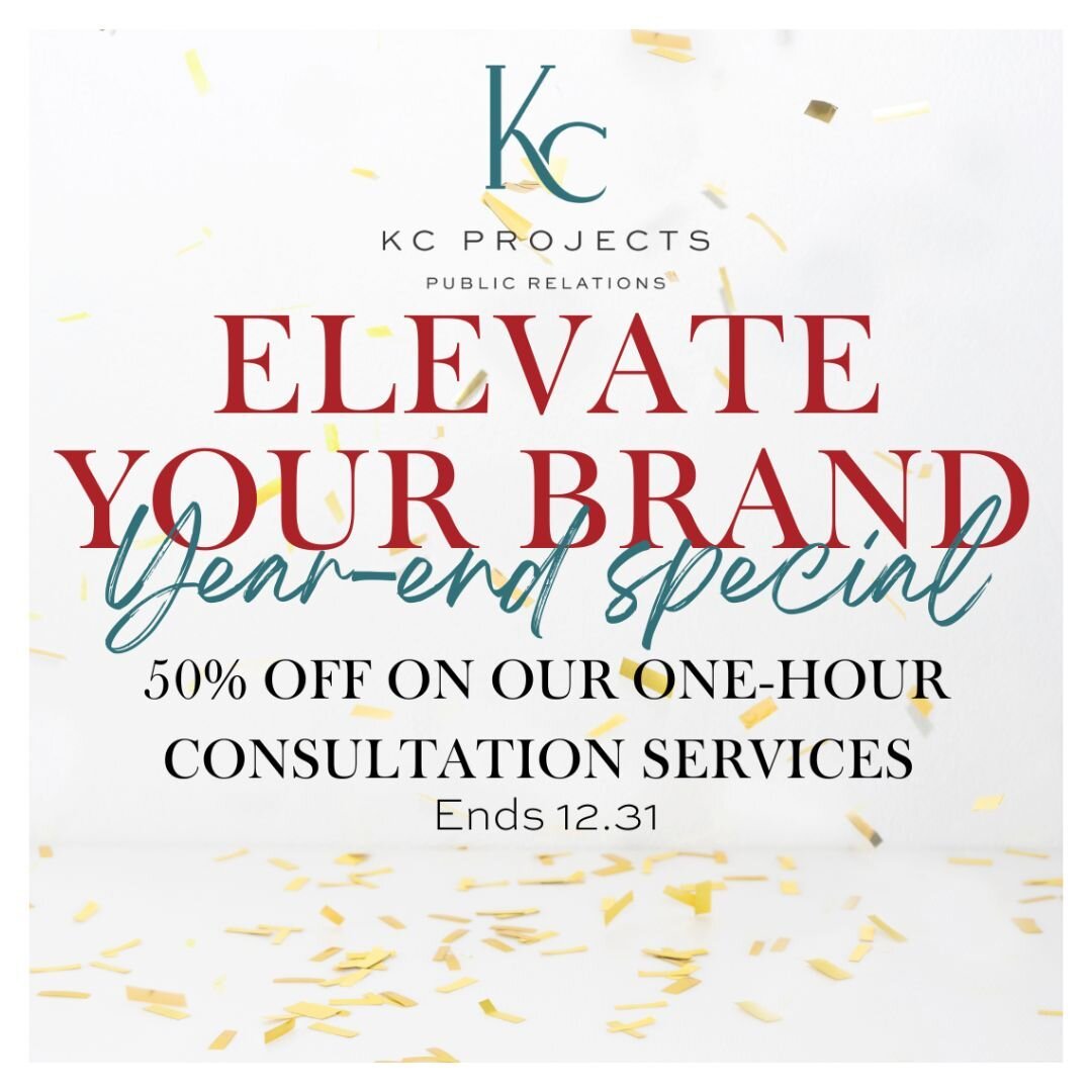 ✨ Make 2024 the best year yet with KC Projects&rsquo; &lsquo;Elevate Your Brand Year-End Special.&rsquo; ✨⁠
⁠
For the FIRST TIME EVER, KC Projects is offering our $300 one-hour consultation services for just $150 from now until December 31, 2023.⁠
⁠
