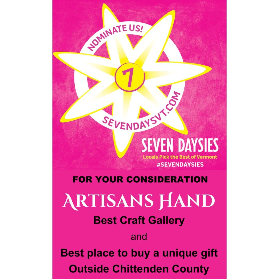 Today is the last day for nominations for the Seven Daysies! 🌼🌼🌼

Artisans Hand would love your support and ask that you nominate us for Seven Daysies in the categories of Best Craft Gallery 🎨 (under Culture) and Best Place to Buy a Unique Gift O