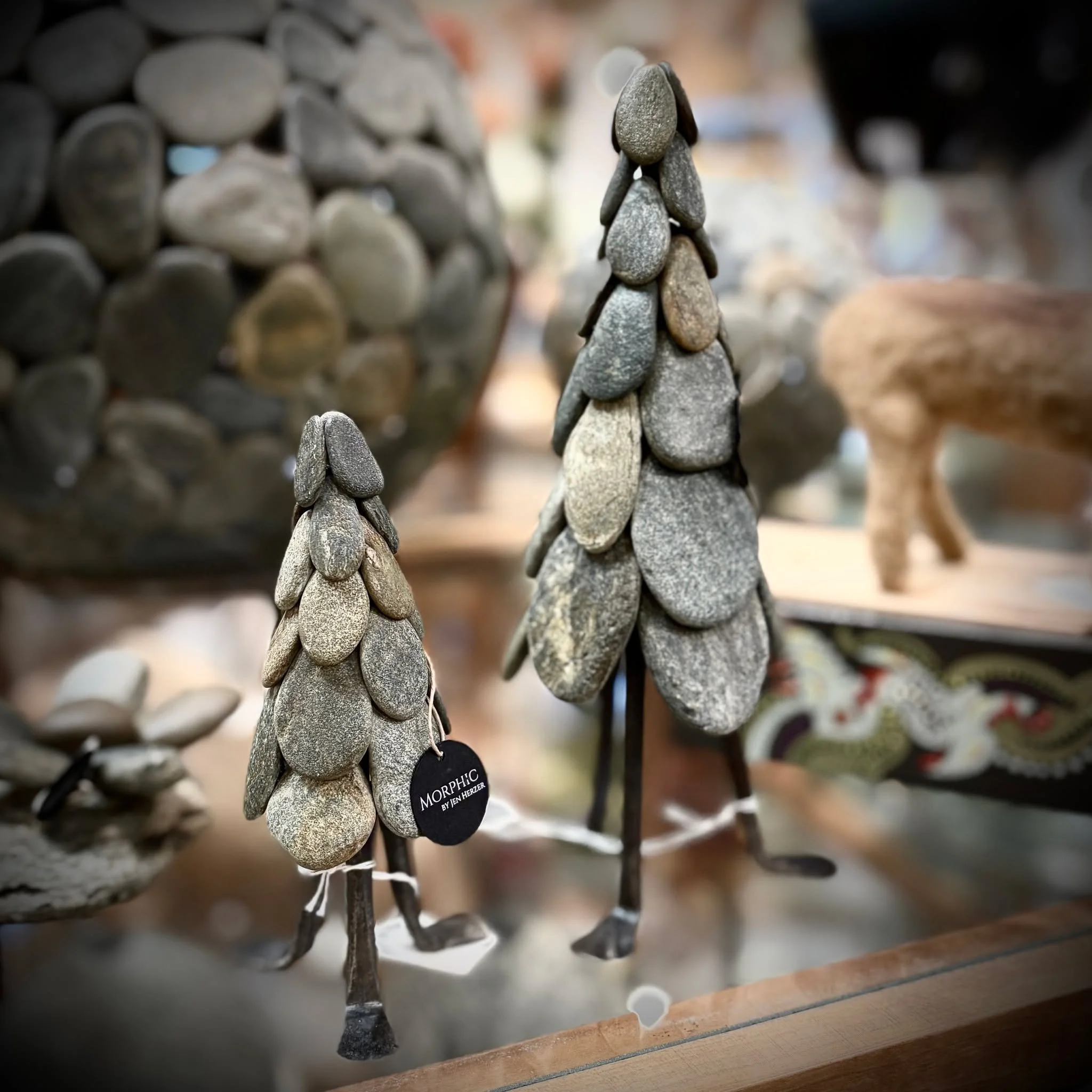Today we received these adorable stone and metal trees from 𝗝𝗲𝗻 𝗛𝗲𝗿𝘇𝗲𝗿 of @morphicstonevt. These pieces are much smaller than her large sculptural spheres that you may have admired at the gallery before.

We can't help but imagine them as li