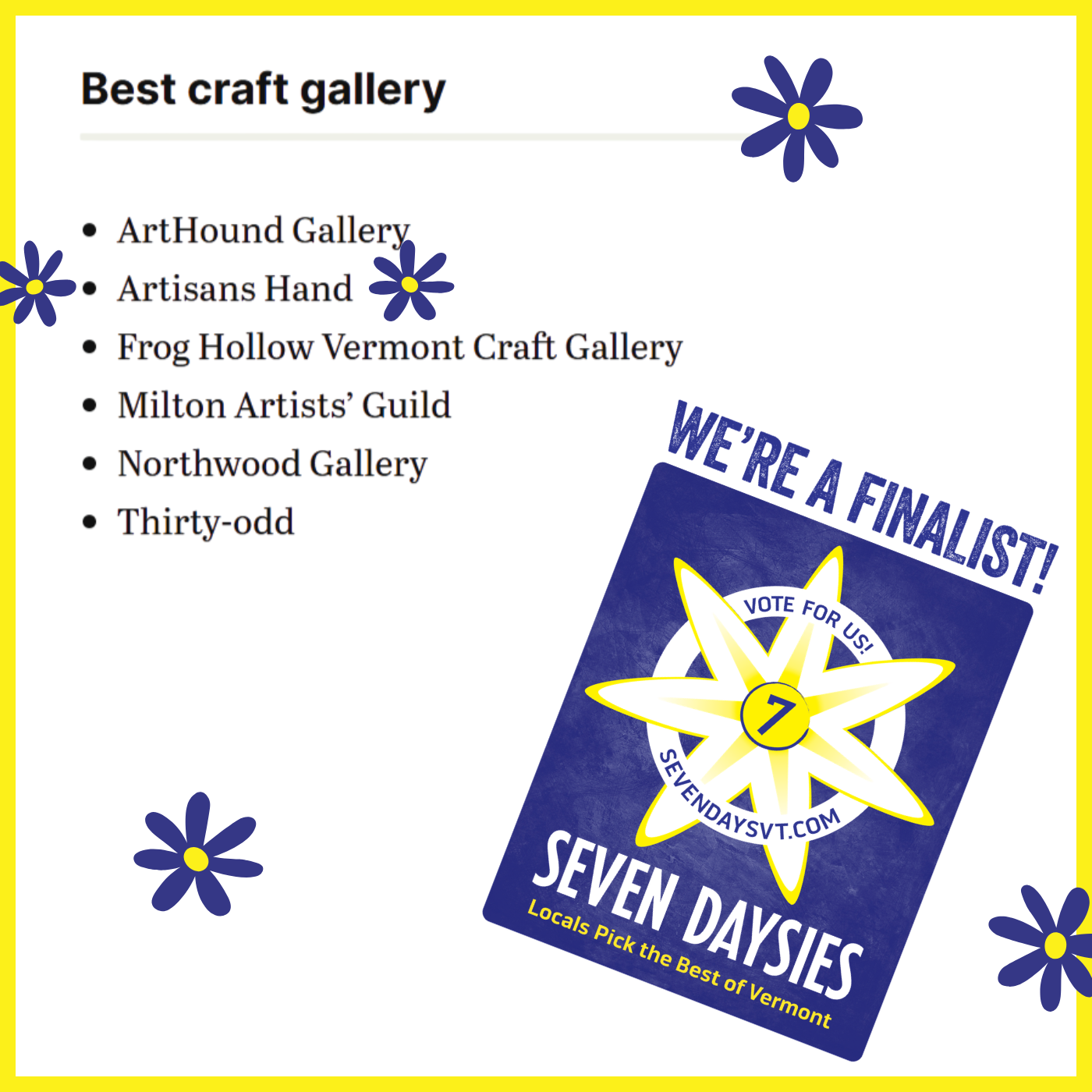 We’re a Finalist for a Seven Daysies Award!