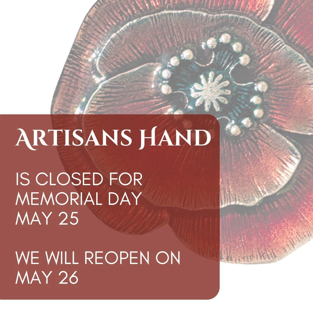 Artisans Hand will be closed today for Memorial Day, May 25th.

We will reopen on Tuesday, May 26th at 11:00 a.m.

Remembrance Poppy Magnet by @danforthpewter.

#memorialday #memorialdayweekend #remembrance #poppy