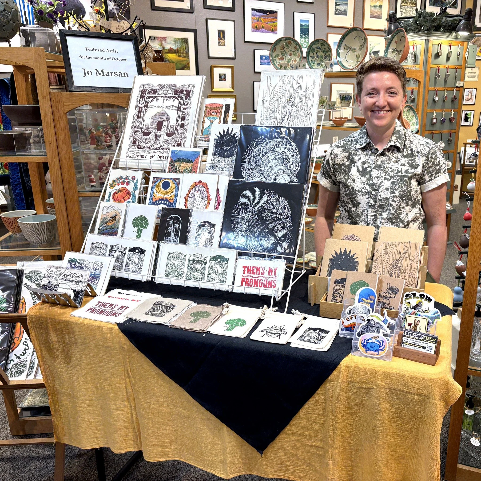 Many thanks to those who stopped by during Art Walk on Friday! And even more thanks to our featured artist, Montpelier printmaker 𝗝𝗼 𝗠𝗮𝗿𝘀𝗮𝗻 of @thecampybird who was present to chat with our visitors!

If you missed the event, never fear - you
