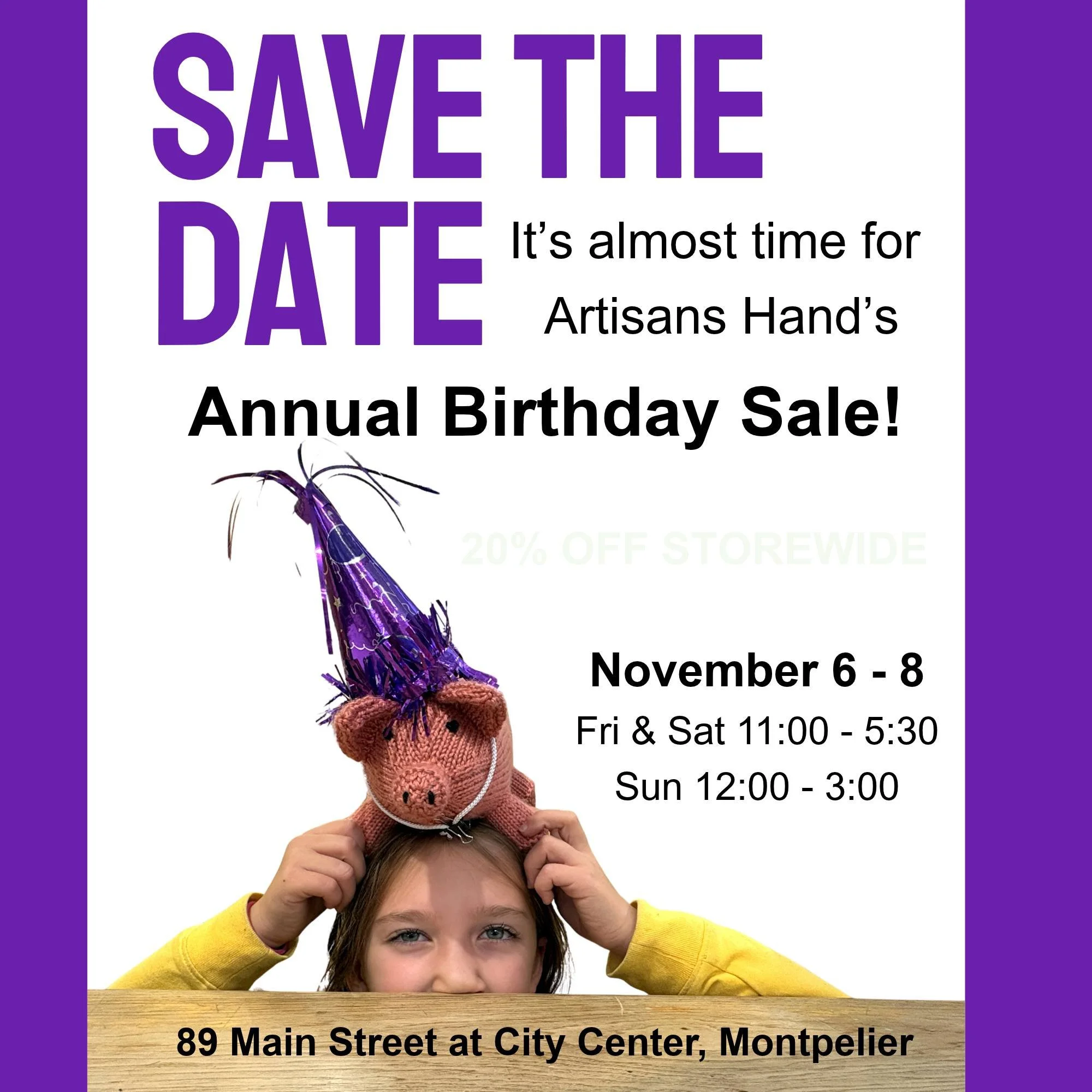 𝗦𝗮𝘃𝗲 𝘁𝗵𝗲 𝗱𝗮𝘁𝗲 for one of our biggest events of the year (starting just one week from today) - our 𝗕𝗶𝗿𝘁𝗵𝗱𝗮𝘆 𝗦𝗮𝗹𝗲! Artisans Hand is turning 48 next month and we're honored to have been part of the Montpelier community for all of 