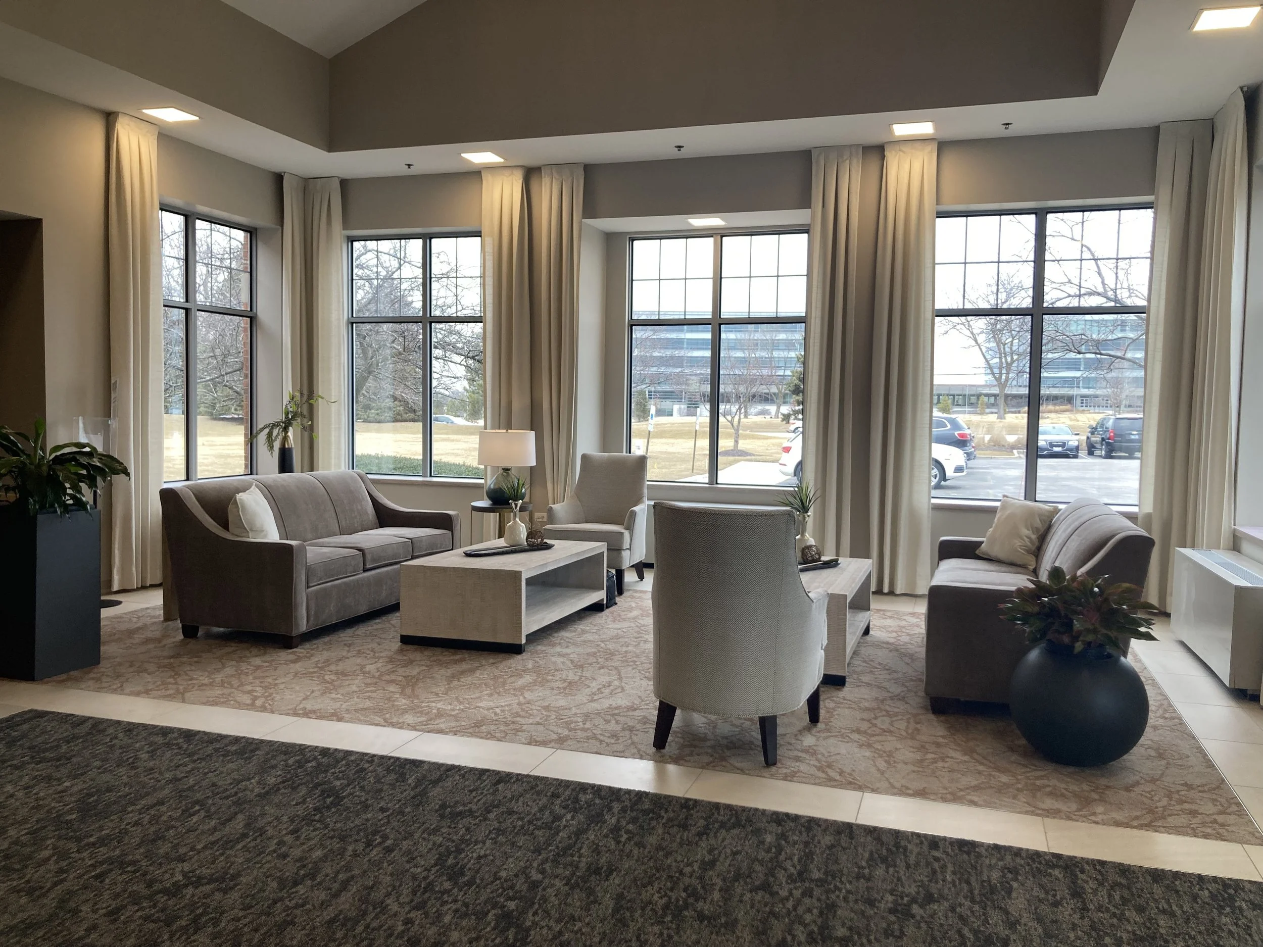 Renovated Nursing Home lobby completed by Expert Building Maintenance, Inc.
