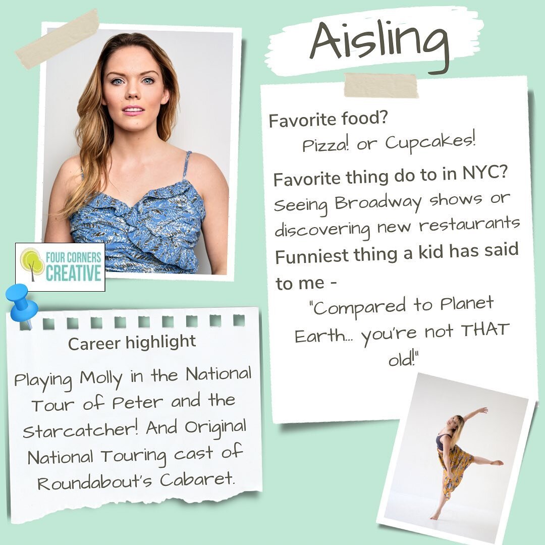 Get to know our team! Aisling is a performer/dance teacher/choreographer/travel agent from Cortland, NY.  She teaches musical theatre and dance with Four Corners and we could not be more grateful to have her with us! More of her teaching can be found