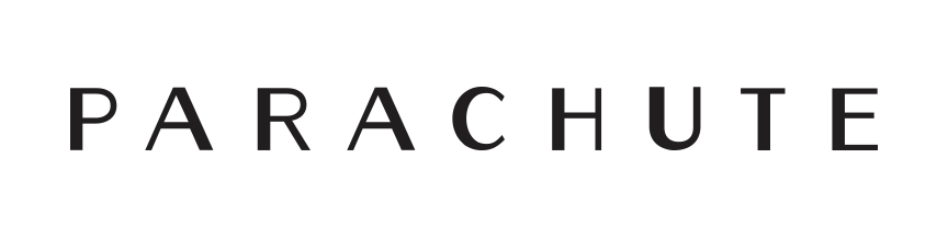 Text reading 'Parachute' on a black background.