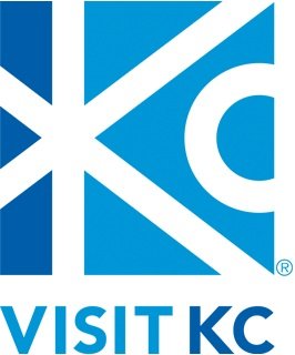 Kansas City logo with blue and white colors and the words 'Visit KC'.