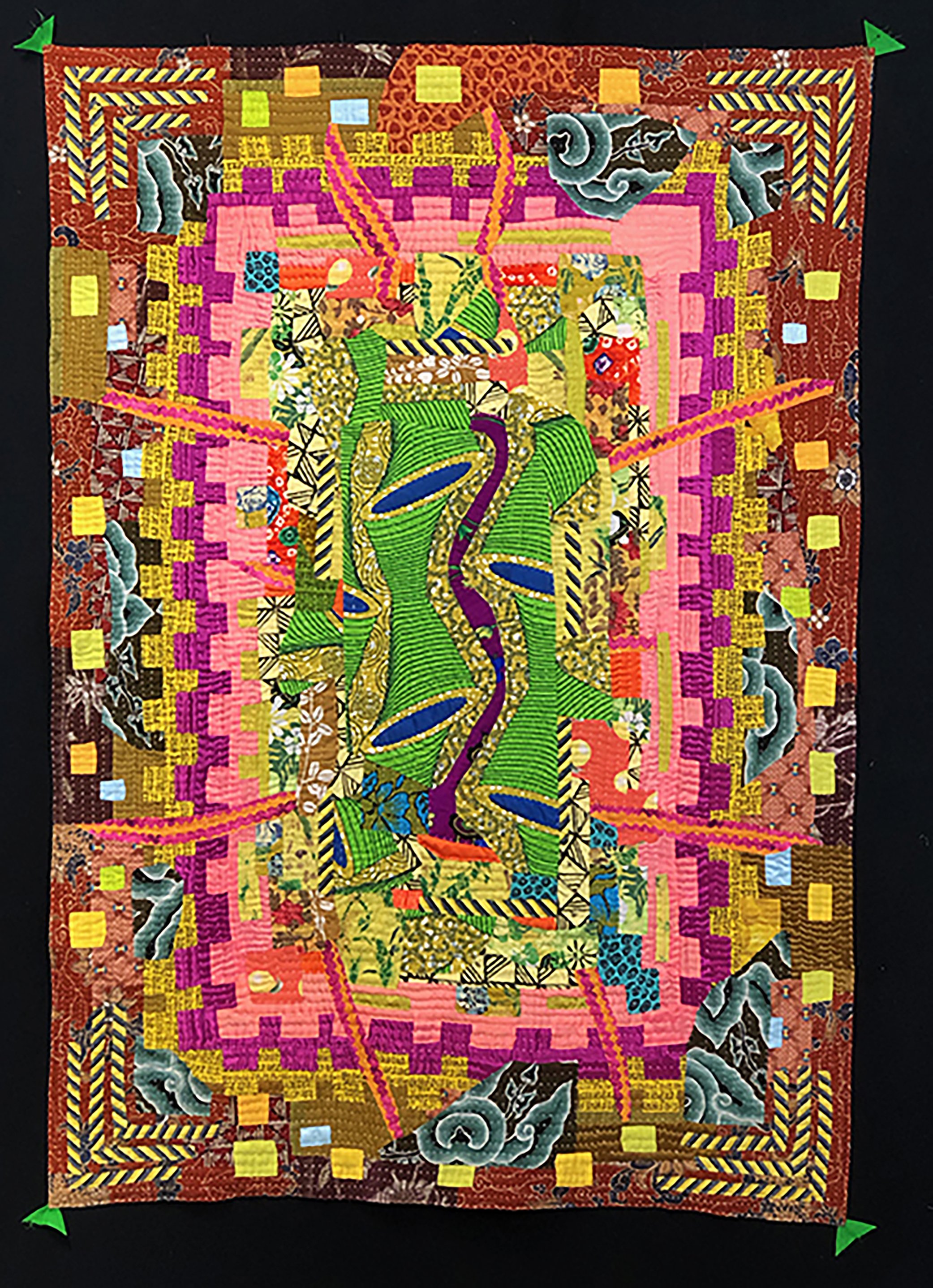 Margaret Fabrizio, Anticipation, 2019. Antique Javanese cotton, African and Indian cottons,&nbsp; misc. cotton scraps. 45x63.