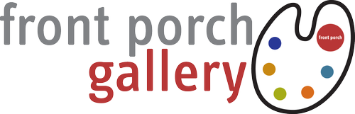 Logo with the words 'front porch gallery' and a painter's palette with colorful paints