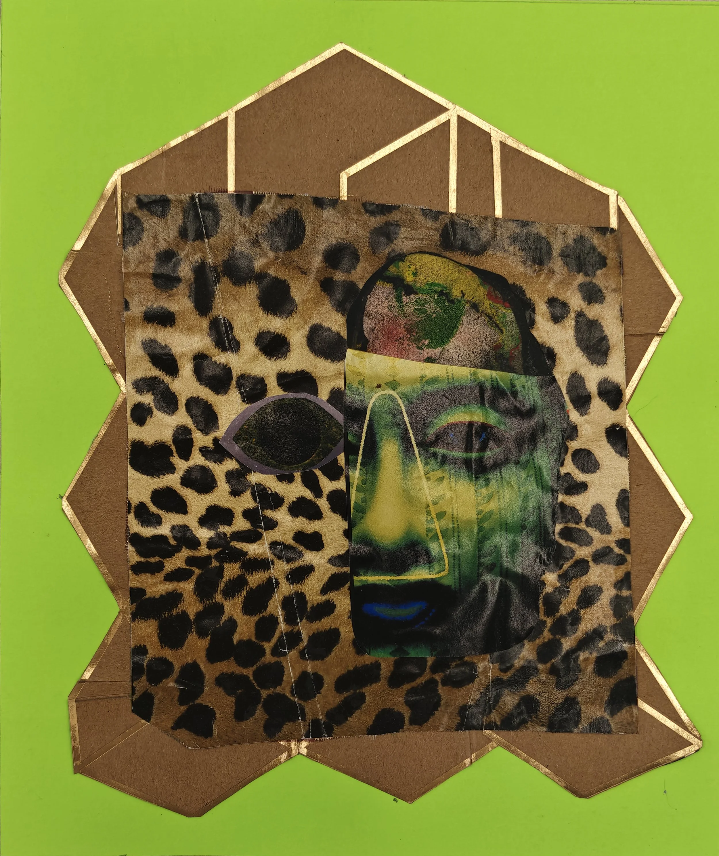 Grace D'Anca, Masque, 2026. Magazine images and found materials. 8.5” x 10” 
