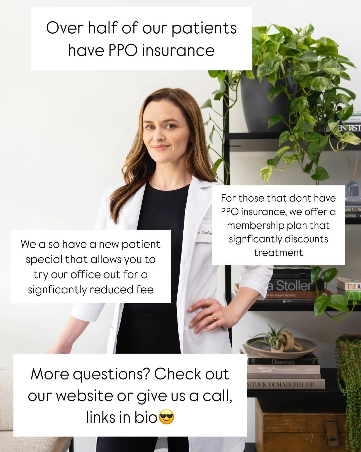 Sharing helpful information while masking my weird claw hand on the chair. Swipe for uncluttered view of claw hand, vote, and then and the link in bio to make yourself an appointment.