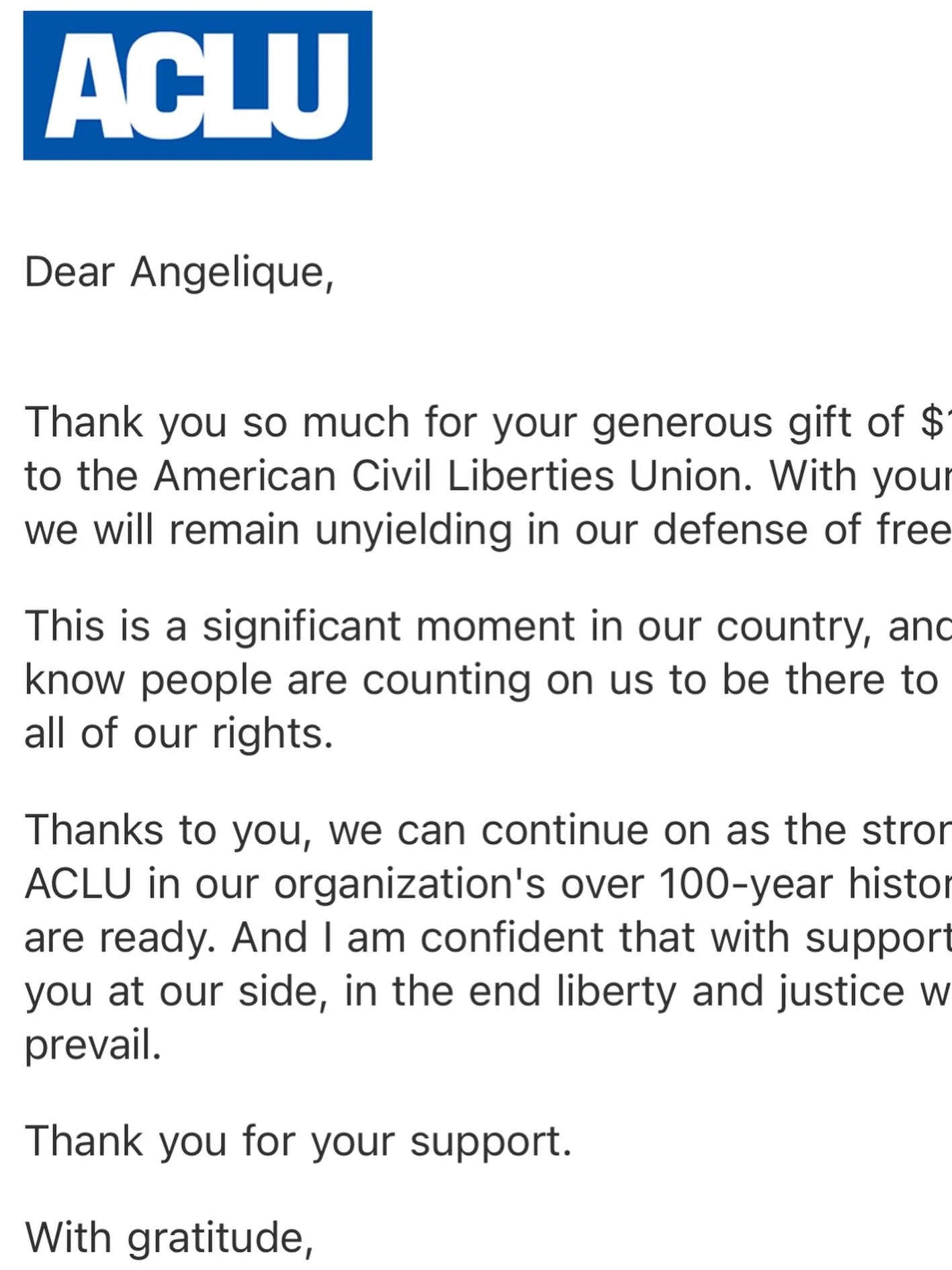 In solidarity with many of our friends and neighbors, my office donated to the ACLU to honor today&rsquo;s national shutdown. Freedom and justice for ALL.
