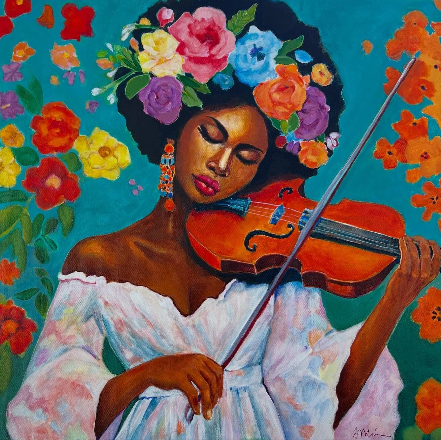 Sound of Color Collection: Melody in Bloom. 

Artist: Teri Madison 

I wanted to explore the emotions color can hold. Color has a voice, something powerful, tender, alive, and peaceful. This is a violinist, whose music turns into flowers. 
.
.
.
.
#m